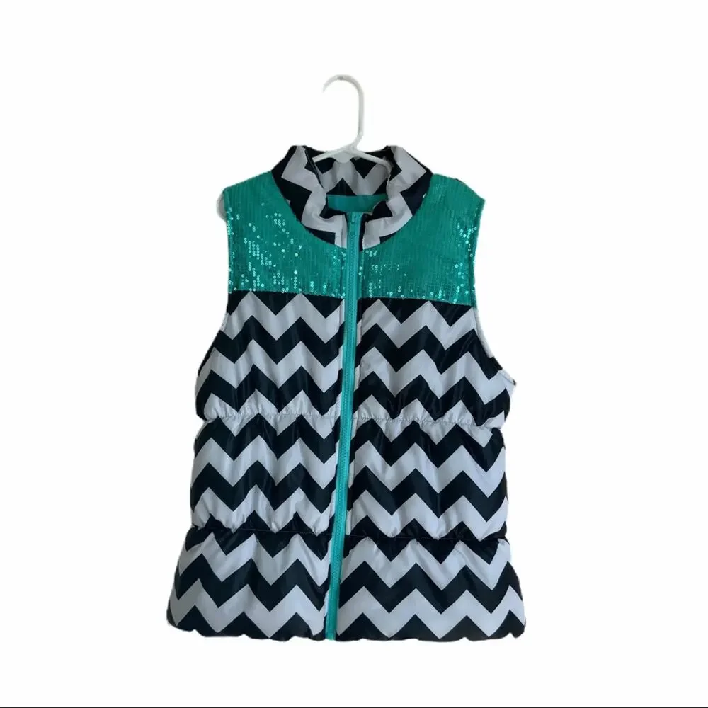 Girls Self Esteem Puffer Vest Black Multi Size XL
